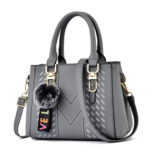 Women's new style fashionable European and American handbag, hair ball pendant, simple embroidered thread, large capacity women's bag, single-shoulder cross-body bag