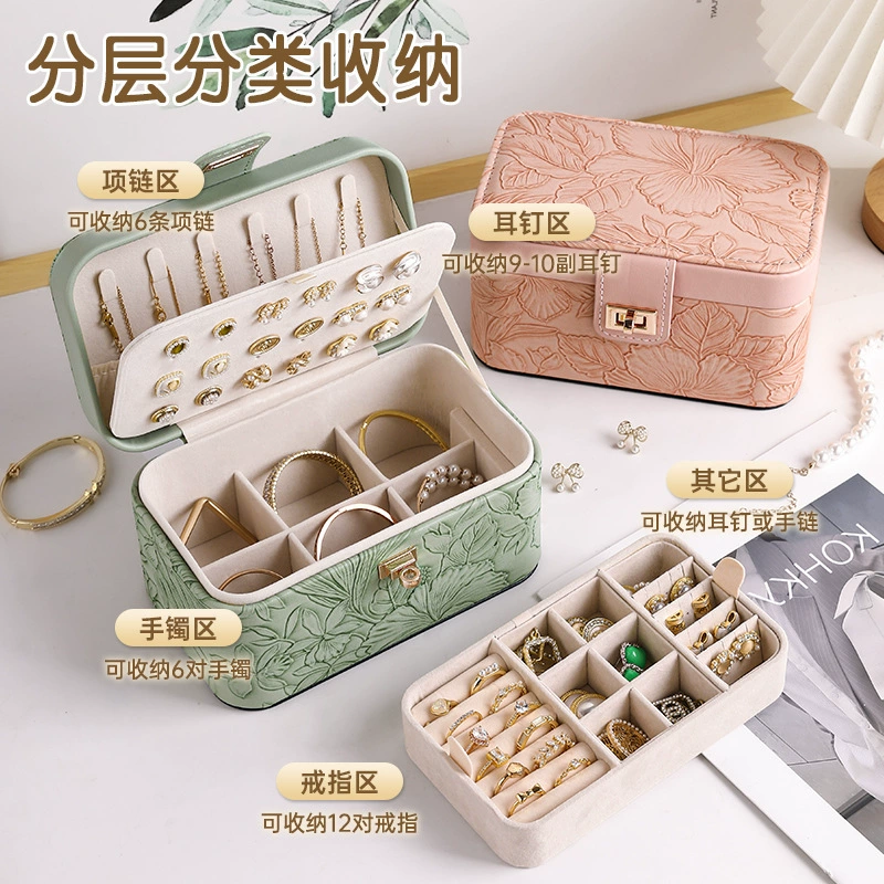 Шкатулка для украшений, большая вместимость, водонепроницаемая, портативная, многослойная, для домашнего использования, оптом, с горячим тиснением