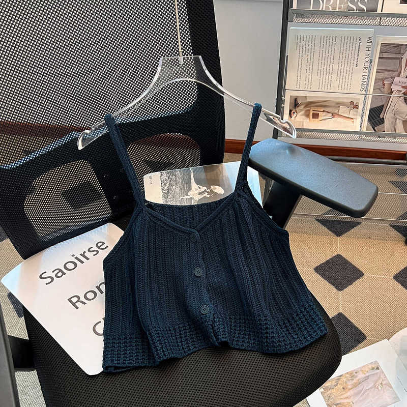 蓝色长袖衬衫搭配吊带背心女2025早秋新款小个子穿搭一整两件套装|undefined