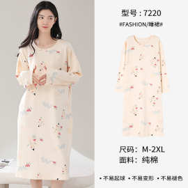 源头工厂春秋季新款长袖睡裙女双面纯棉加厚家居服可外穿图片色