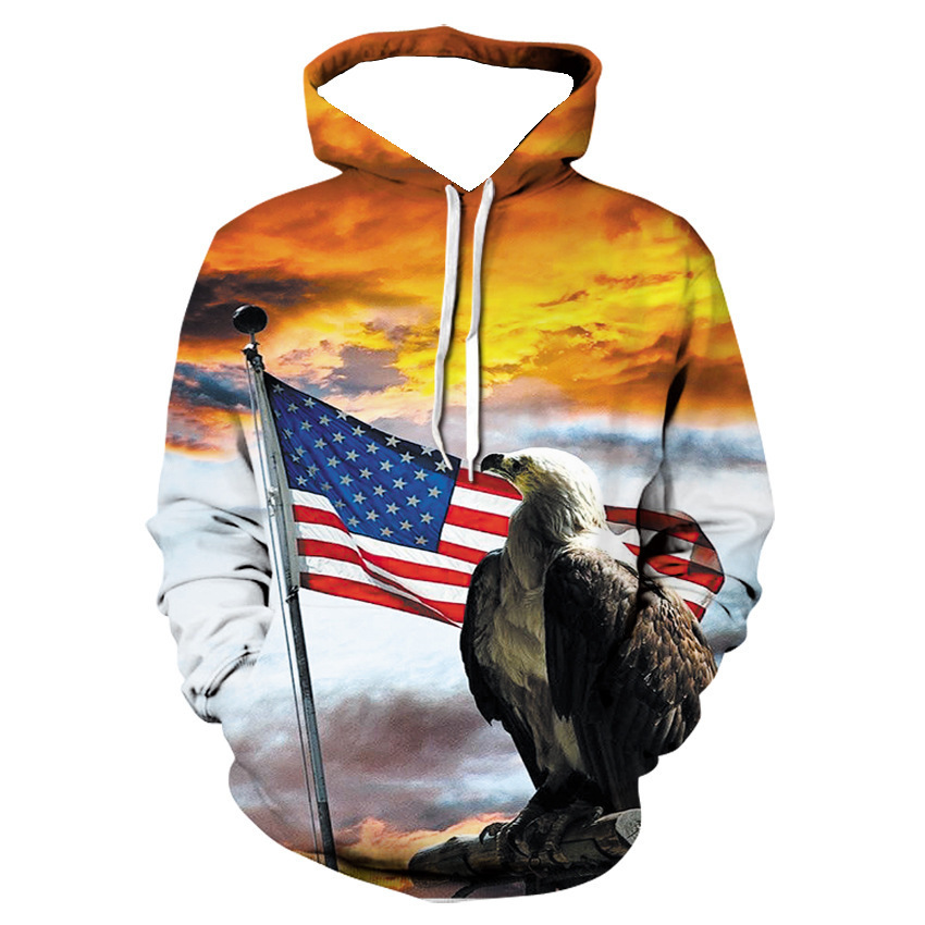 American Flag Eagle Hoodie For Men Crew Neck Plus Size Sweatshirt_voghion.com