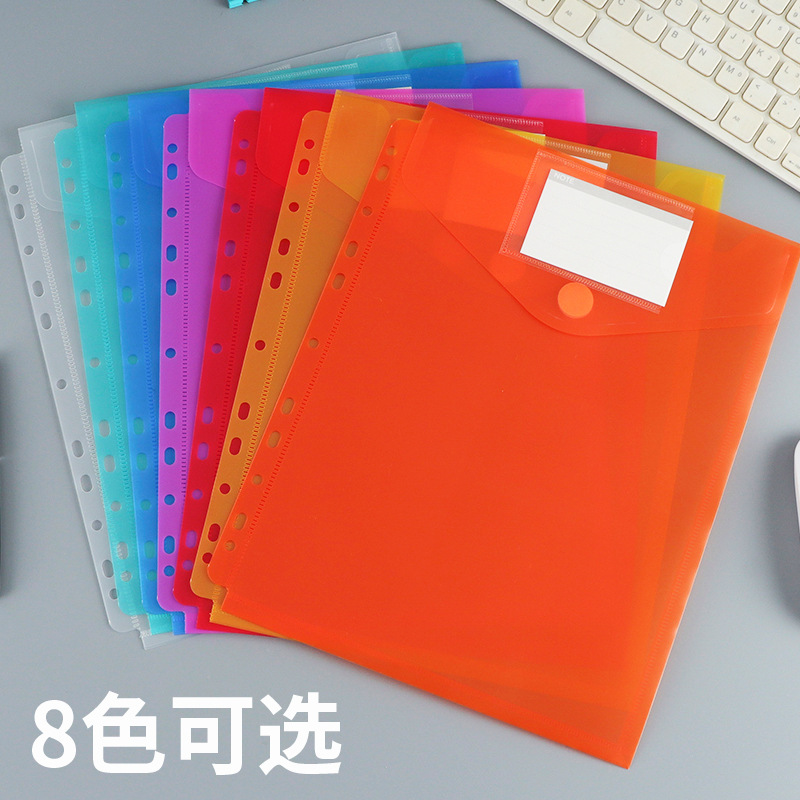 (2개) 라벨이 있는 벨크로 11홀 수직 루즈리프 파일백 A4 투명 두꺼운 내부 페이지 루즈리프 문서백