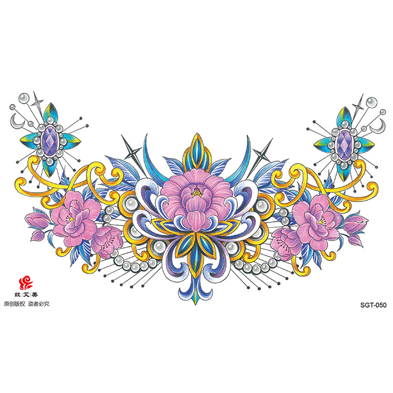 Tres lados pasta de pecho de Buda Guanyin Lotus imagen grande duradera fábrica en stock al por mayor Sobre hombro dragón tatuaje pegatinas