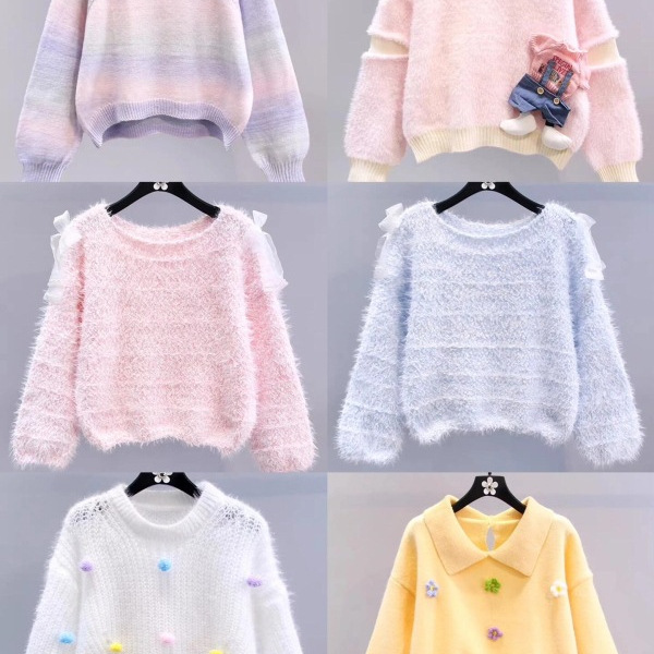 Autumn and Winter Sweet and Lazy Style Knitted Sweaters, Thirteen Lines of High-End Tops, Women's Clothing Physical Store Live Broadcast Wholesale Supply