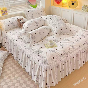 Bed Skirt New Thickened Quilted Anti-Slip Korean Style Bed Skirt Lace Bed Cover Single Piece Simmons Protective Cover Mattress Cover