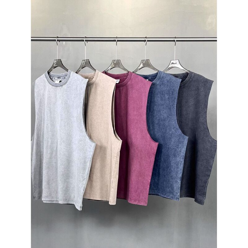 Spring and Summer Kanye European and American Heavy Washed Edge Vest Vest Men's Vintage Casual Sports Versatile Sleeveless Te