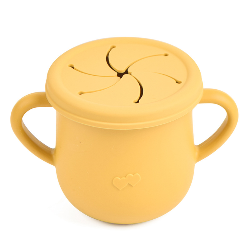 Silicona de grado alimenticio para niños snack Cup mango binaural portátil resistente a la caída con taza de paja de bebé taza de bebida de silicona