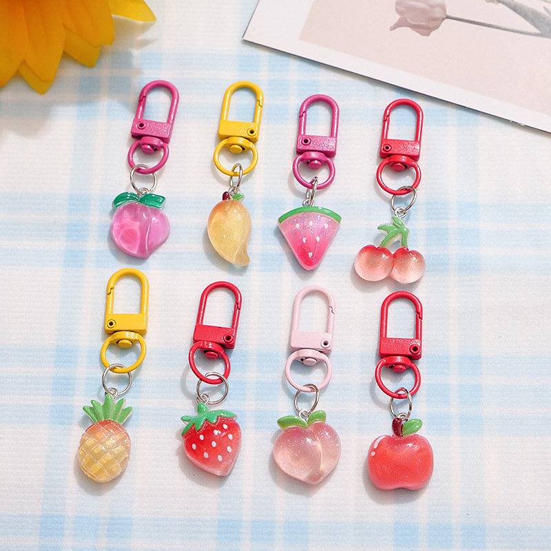 Cross-Border Hot-Selling Dragon Fruit, Apple Core, Strawberry Keychain, Fashionable Orange, Pear Key Ring, Fruit Backpack Pendant