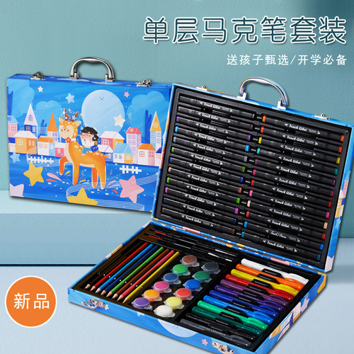 Painting Set of Paintbrushes, Crayons and Markers for Children's Painting Tools Watercolor Pens Student Art Gift Box 