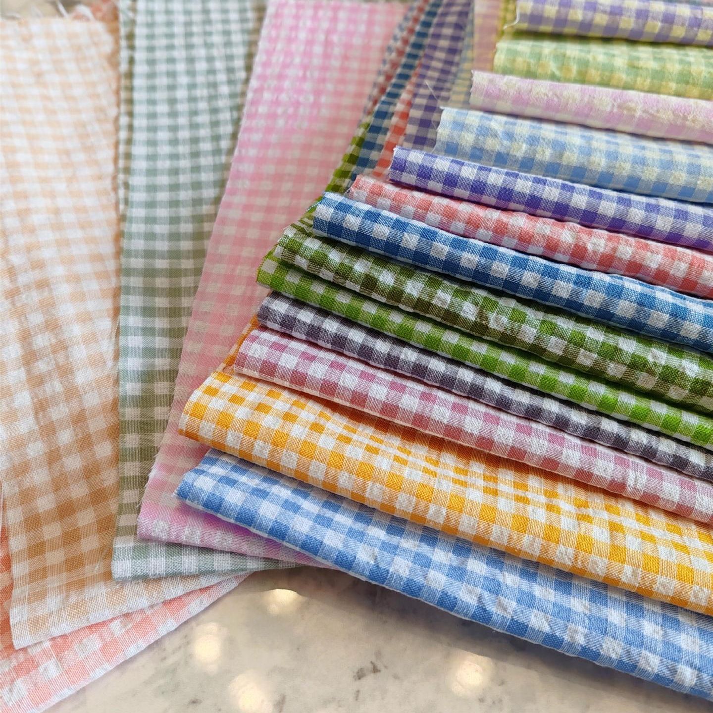 涤棉色织小格子布 清新小方格连衣裙面料 童装衬衫短裤现货面料