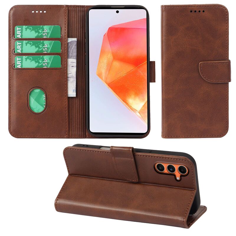Suitable for Samsung S25Ultra Mobile Phone Leather Case S24Fe Flip Leather Case Galaxy S23 Calfskin Mobile Phone Leather Case