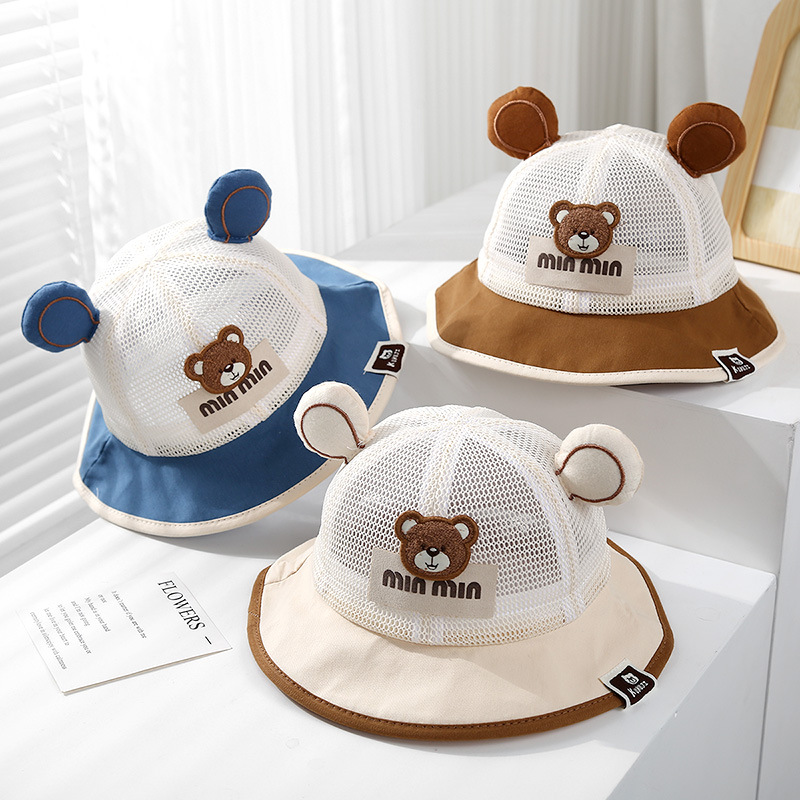 Sombrero de pescador para bebé, sombrero de lavabo, lindo, súper lindo, dibujos animados, sombrero para el sol transpirable, niño y niña, malla de protección solar al aire libre de verano