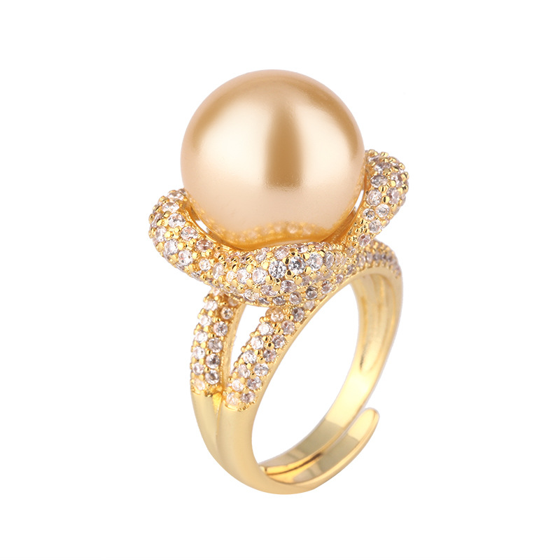 2024 nuevo estilo Zhuang Shengsheng joyería cobre chapado en platino perla anillo de textura de alta gama de nicho 14mm al por mayor