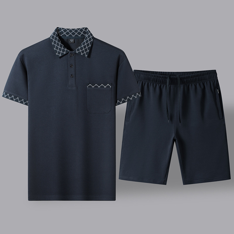 Papá verano algodón casual set hombre de manga corta de mediana edad suelta polo casual con solapa abuelo pantalones largos