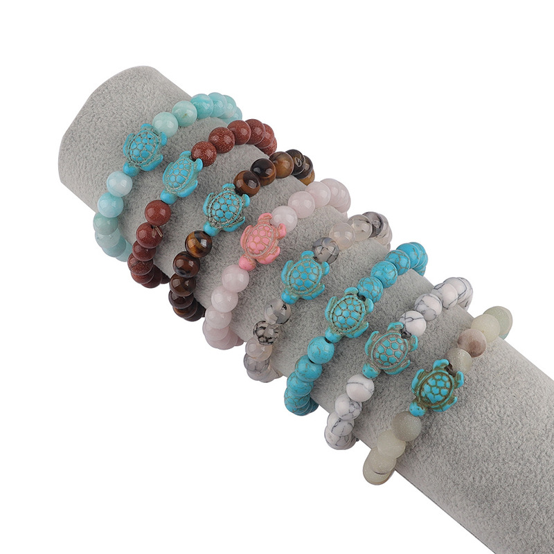 Foreign trade hot-selling marine turtle 8mm Marine Green Pine powder Crystal semi-precious stone turtle turtle beaded bracelet Foreign trade hot-selling marine turtle 8mm Marine Green Pine powder Crystal semi-precious stone turtle turtle beaded bracelet