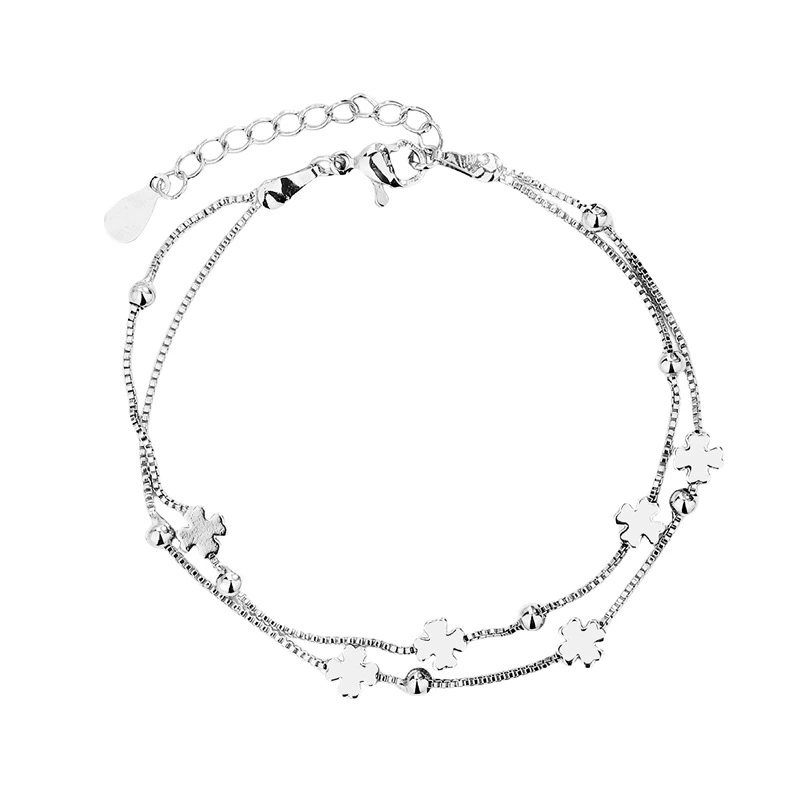 Fresh one bead bracelet, round beads, chain for friend, four-leaf clover, simple and elegant design, flowered
