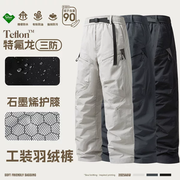 Men's High-End Workwear down Pants, Thickeneded Warm Assault Pants for Winter Outer Wear, Cold-Proof Sports Straight Casual Pants