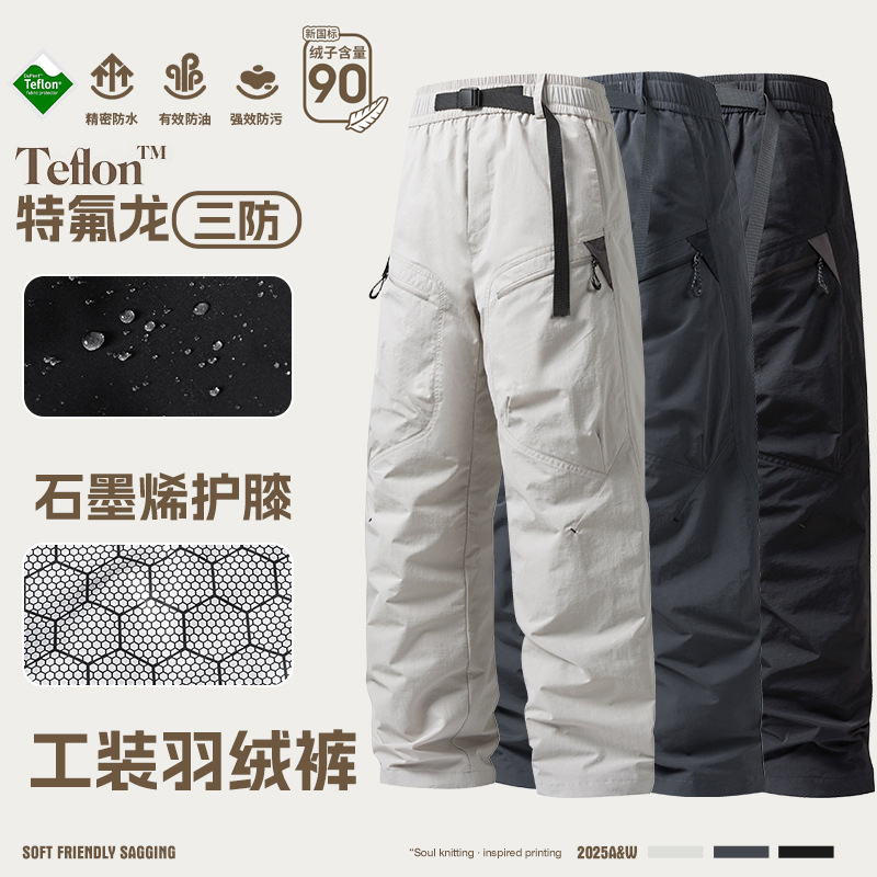 Men's High-End Workwear down Pants, Thickeneded Warm Assault Pants for Winter Outer Wear, Cold-Proof Sports Straight Casual Pants
