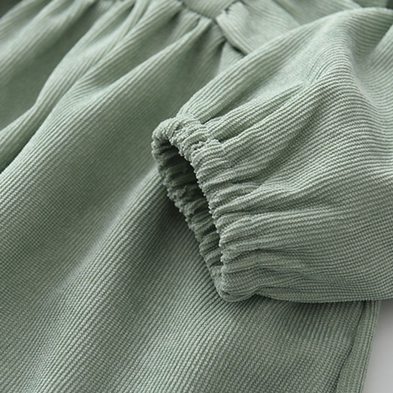 Robe d'automne en velours côtelé pour bébé fille, col rond, bord d'oreille en bois, jupe à manches longues, couleur unie_voghion.com