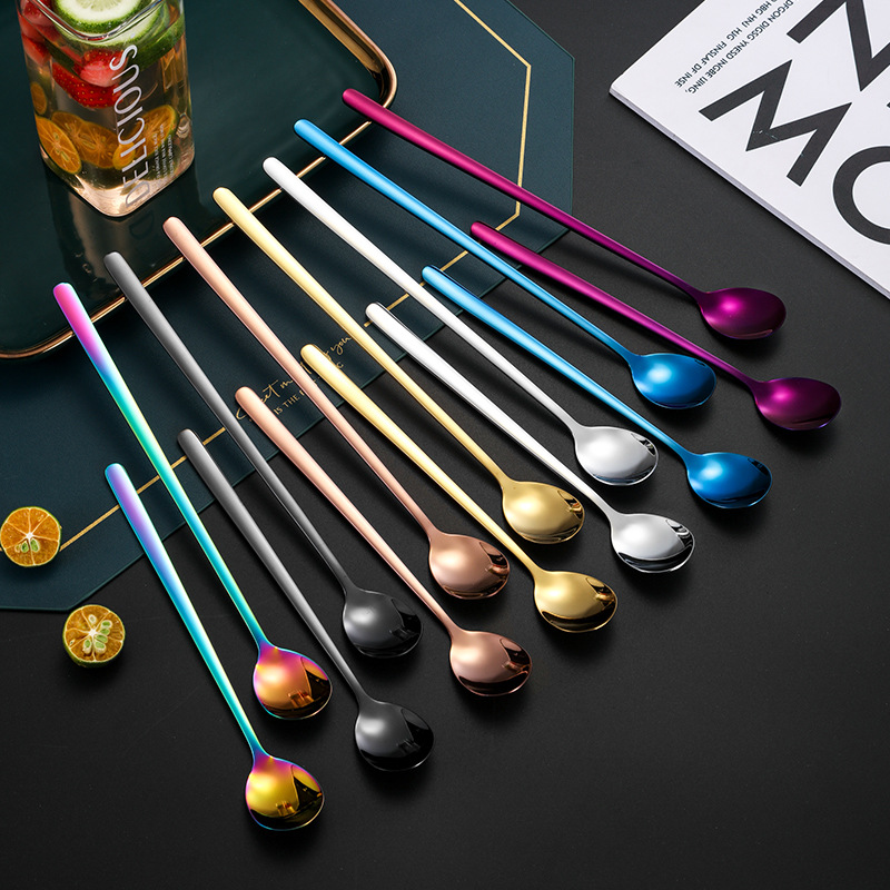304 cuchara de acero inoxidable mango largo cuchara de hielo coreana barra barra barra barra de licor creativa postre cuchara de hielo cuchara de café