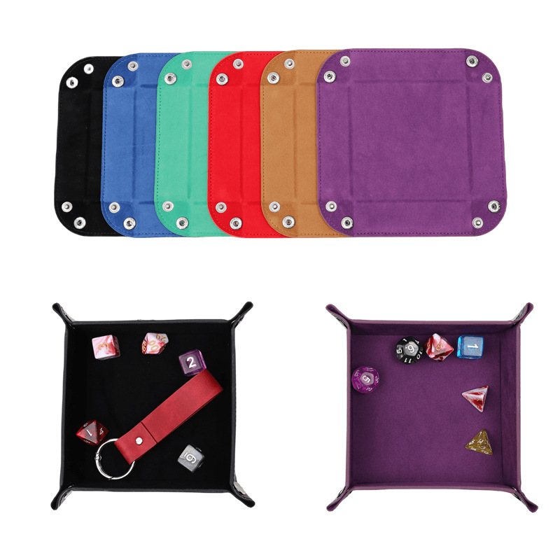 Pu Leather Square Dice Tray Folding Tray Desktop Small Sundries Storage Box Jewelry Key Dice Storage Multifunctional