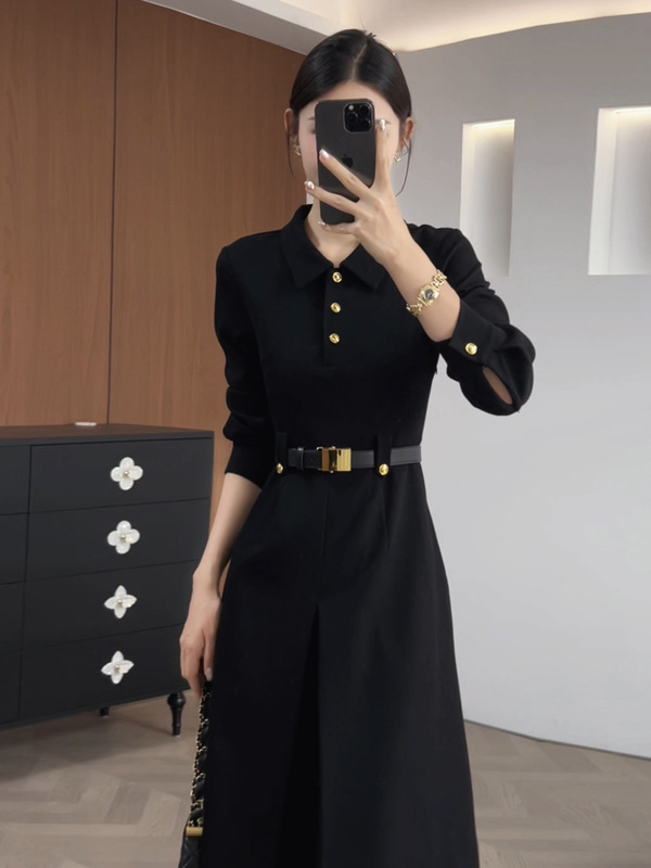 黑色小香连衣裙子女秋季2025新款流行爆款早秋韩系穿搭一整套长裙|undefined