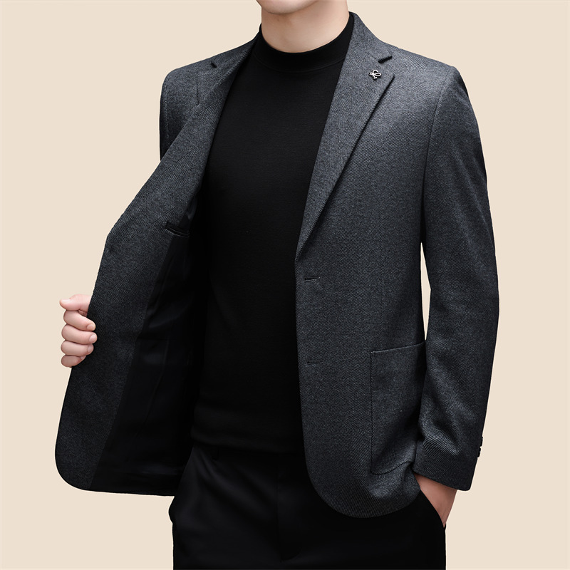 专柜正品羊毛休闲西服男春秋新款高级感中年爸爸免烫抗皱单西外套