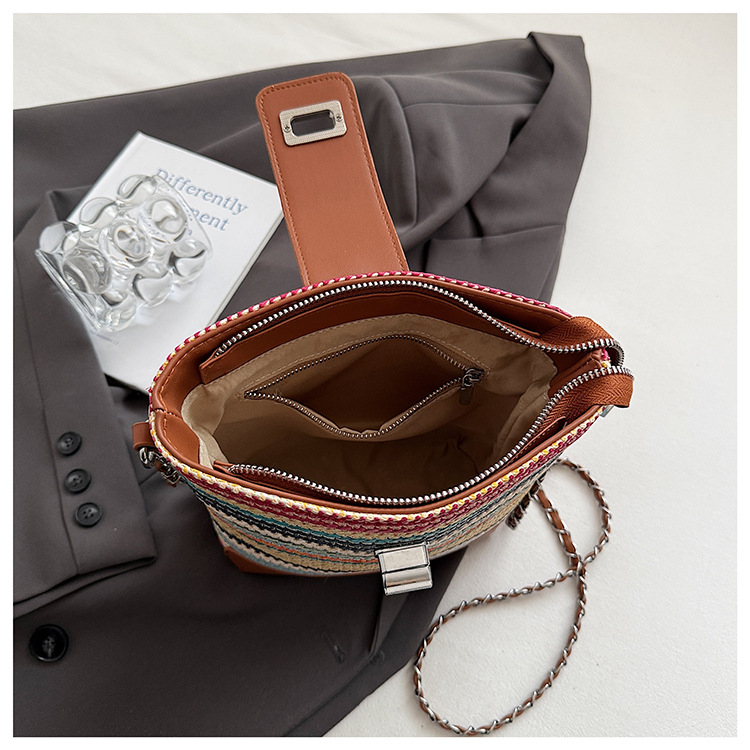 Seaside vacation beach rainbow woven bag for women 2025 Summer New style fashionable, simple, casual and high-quality single-shoulder bucket bag undefined