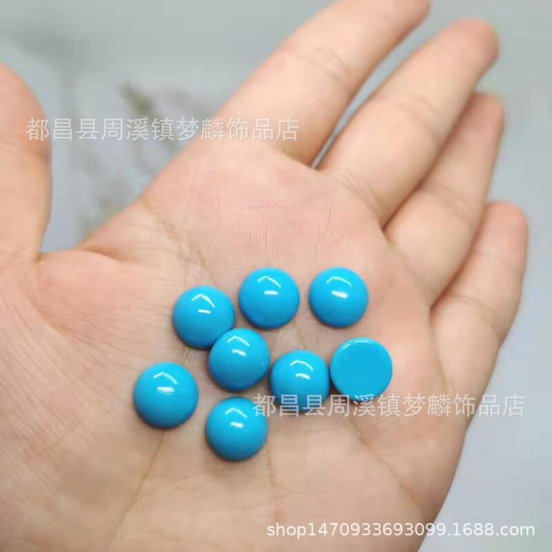 2~20mm plain surface untextured blue turquoise semicircular flat-bottomed ring surface American Xizang pine ethnic jewelry bronze inlaid gem