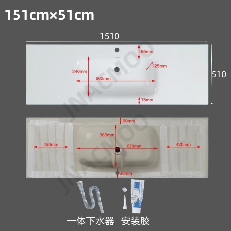 51 ワイド半埋め込み式卓上洗面器 シングル洗面器 浴室一体型セラミックキャビネット洗面器 洗面台 洗面台|undefined