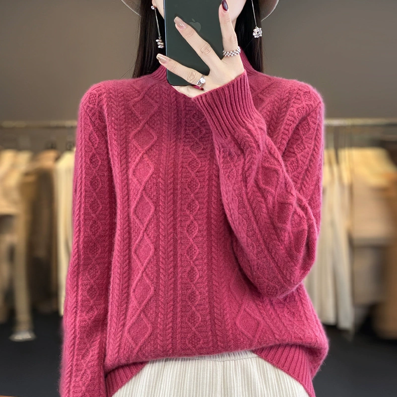 Woolen spring short knitted warm jeans, sweater, high collar