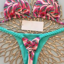 亚马逊欧美新品性感聚拢小辫比基尼分体泳装巴西沙滩泳衣bikini