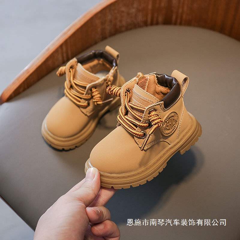 Little Kidsren's Martin Soft-Soled Baby Toddler Shoes, Men's and Women's Short Boots, Small Yellow Boots, Baby Small Leather Boots, Fleece-Lined Boots, Autumn and Winter Cotton Shoes