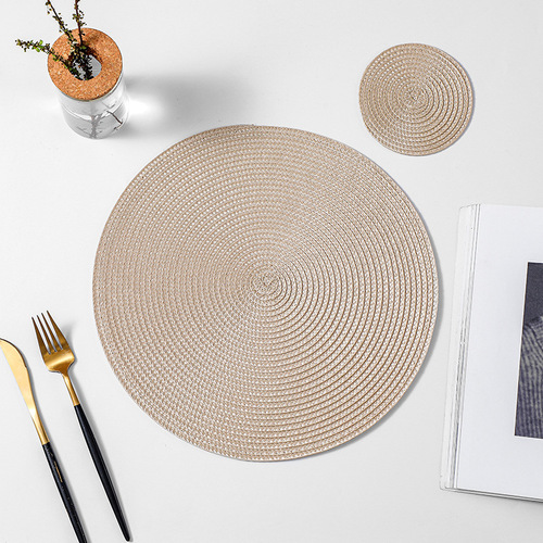 Nordic-style round hollow PP woven placemat coaster hotel table heat insulating mat solid color set Western placemat wholesale