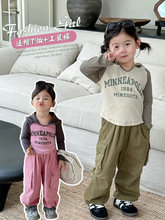 韩国童装2024女童春装套装时髦薄款儿童连帽卫衣工装裤潮外贸童装