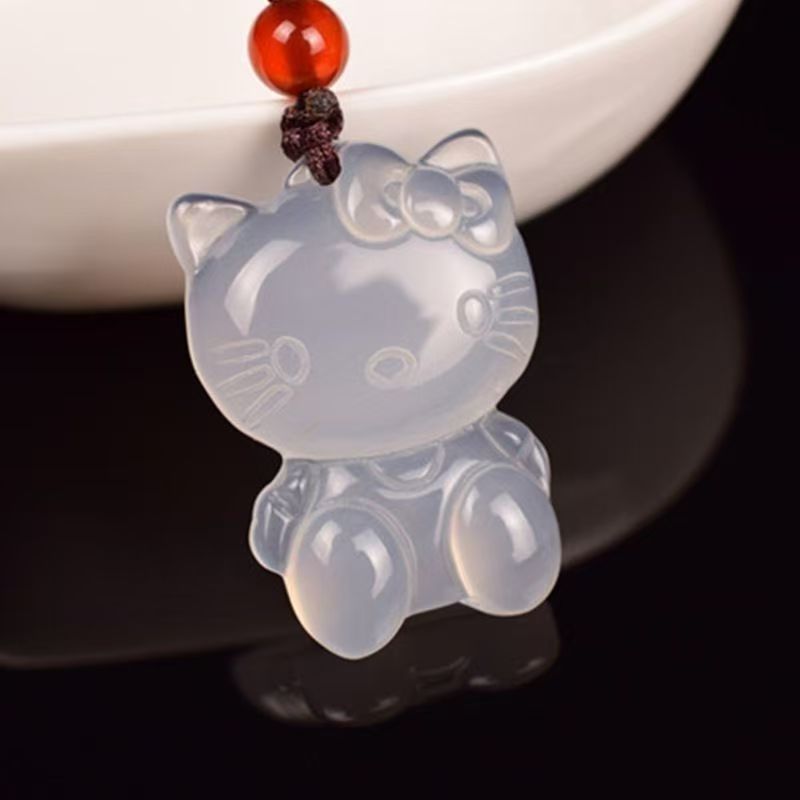 生中継は天然の白玉髄ドラえもんkt猫ペンダント氷白玉髄子猫玉器卸売りを提供します。|undefined