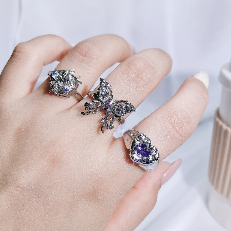 10g Weight Zircon Inlay Material Open Rings Classification Adjustable Ring Size 1 Piece Quantity Daily, Street Occasion Copper Material Star, Heart Shape, Butterfly Pattern Women's Gender Plating, Inlay Design IG Style, Cool Style Style Wholesale IG Style Cool Style Star Heart Shape Butterfly Copper Plating Inlay Zircon Open Rings 1