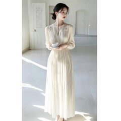 白いシフォン海辺リゾートワンピース2025春新作春夏ロングスカートフランス高級感スカート女装
