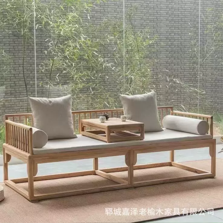 新中式罗汉床禅意民宿客厅老榆木罗汉榻贵妃床实木沙发床茶桌椅