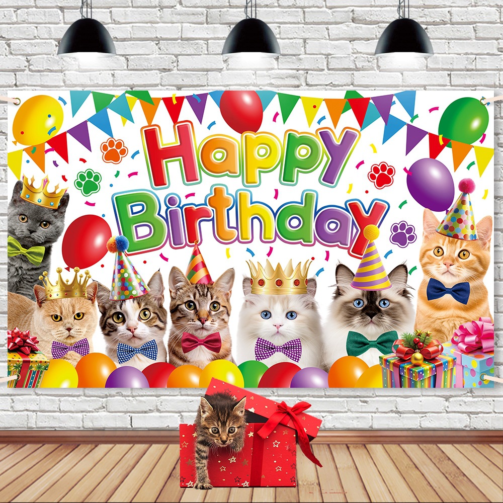 Paño de fondo de decoración de fiesta de cumpleaños tema de gato mascota transfronteriza foto de cumpleaños decoración de fondo de gato banner
