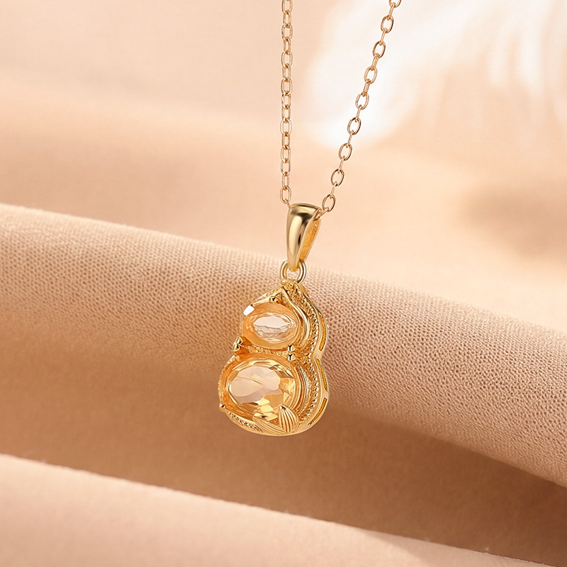 Mặt dây chuyền bạc S925 mạ vàng pha lê hồ lô phong cách Guofeng — mặt dây chuyền đơn