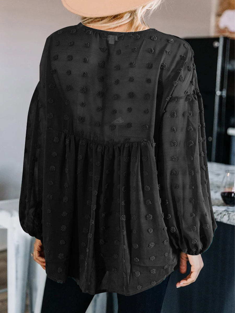 V-neck long-sleeved chiffon jacquard shirt NSAL42246