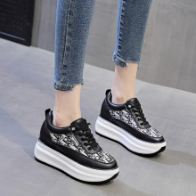 2025春秋季女鞋新款松紧坡跟松糕厚底内增高休闲运动小白鞋女单鞋