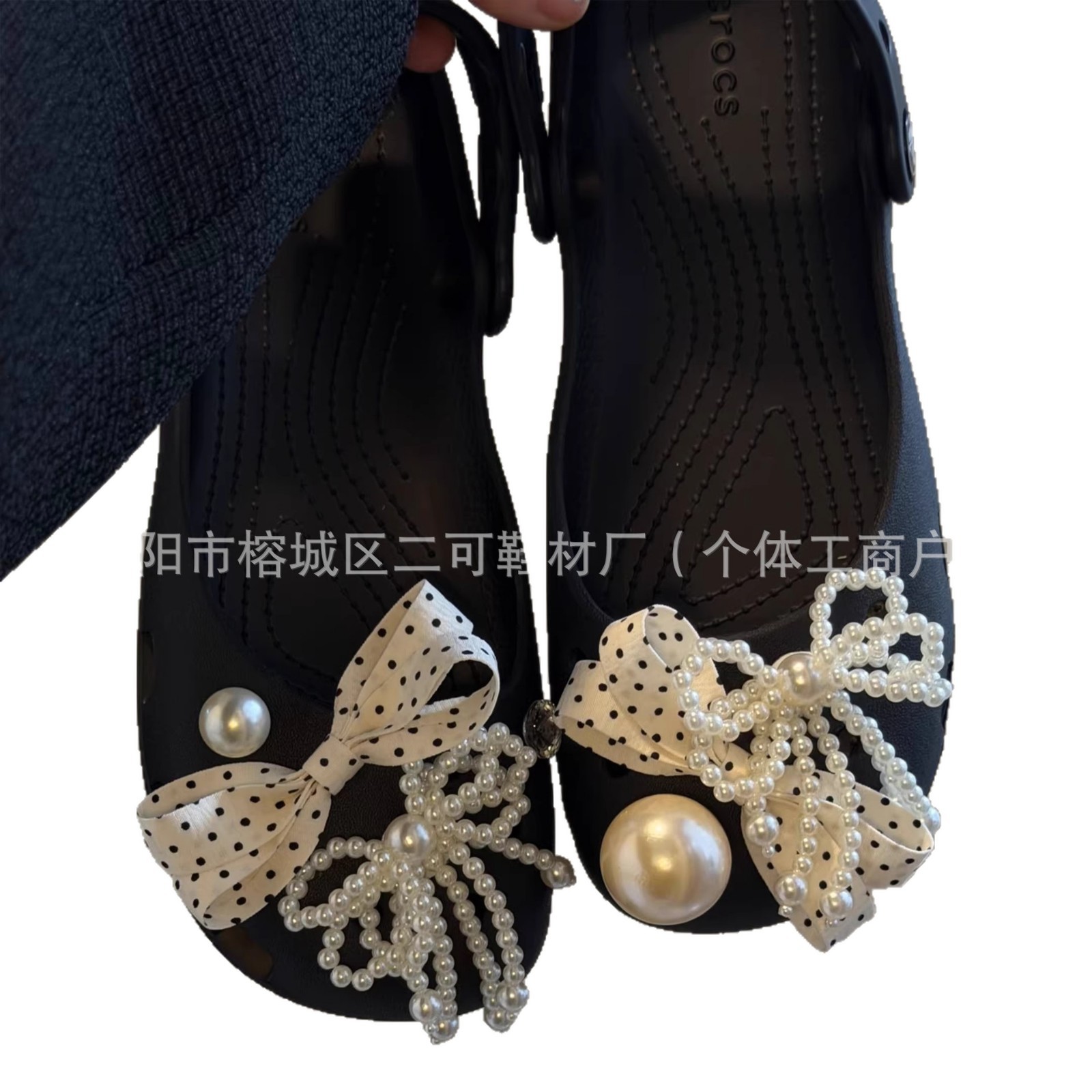 INS primavera nuevo ballet de perla punto de onda arco agujero agujero zapatos de ballet hebilla coreana diy accesorios desmontables