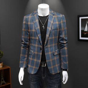New Men's Casual Suit Single Western Large Size Korean Style Slim Fit Suit Jacket Men's Fashionable Handsome Plaid Suit Men