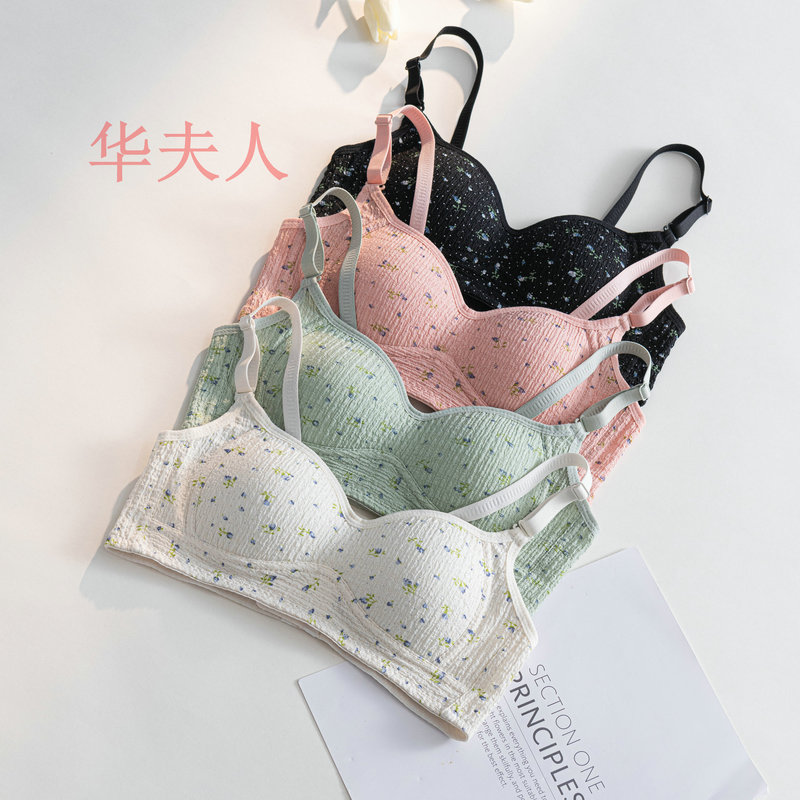 Floral girl bra high school student small chest seamless underwear women's lightweight push up wireless bra Floral girl bra high school student small chest seamless underwear women's lightweight push up wireless bra