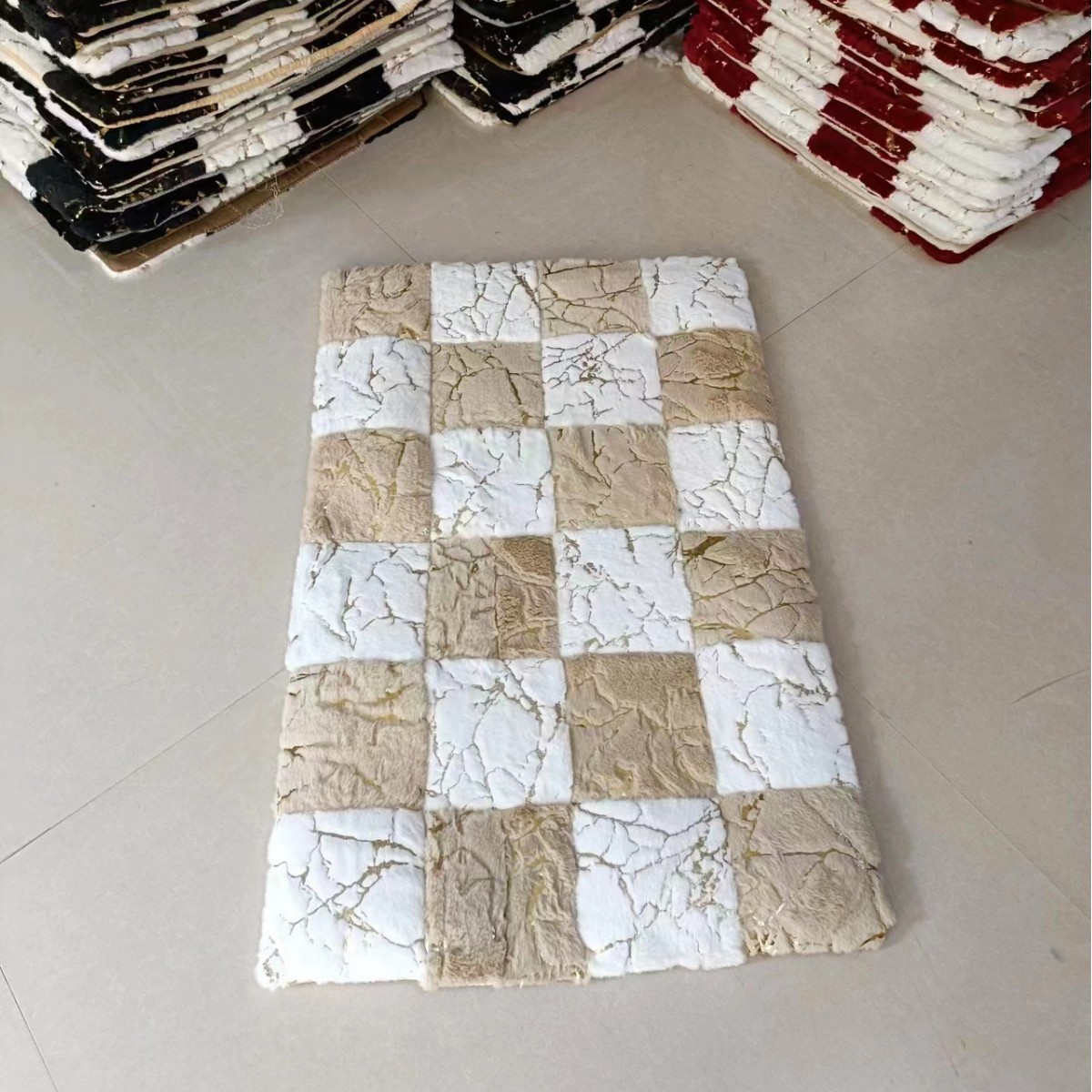 兔毛烫金简约毛绒坐垫地垫进门门厅换鞋脚垫卧室门垫客厅茶几地毯