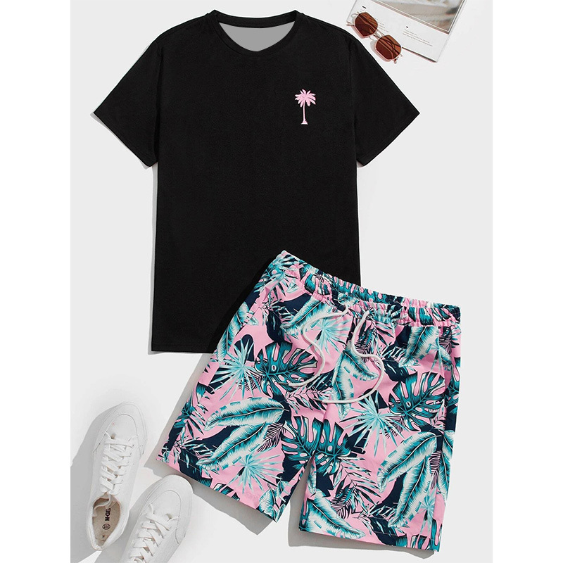 Men's Summer round Neck Short Sleeve Beach Pants Set 3D Print Hawaiian Style Trendy Two Piece Casual Clothing_viptrois.com