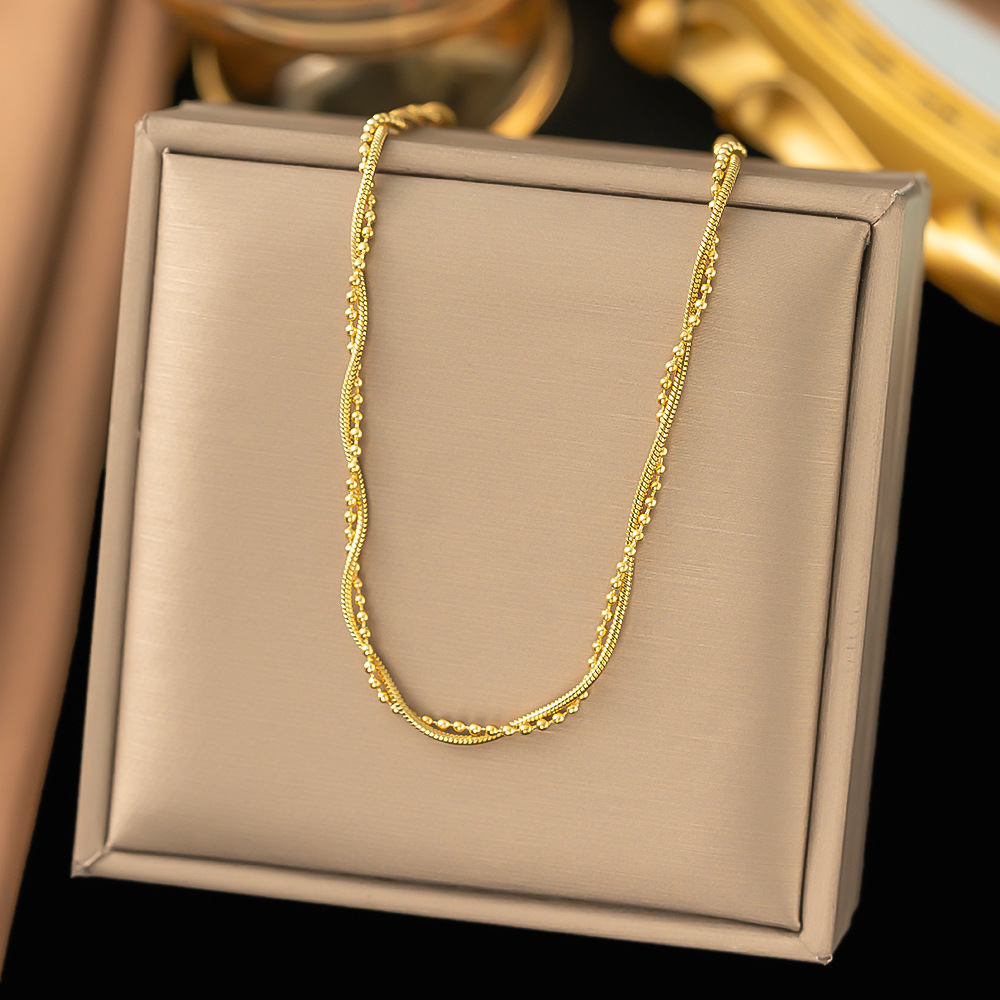 9【h149】round snake + rice beads necklace gold