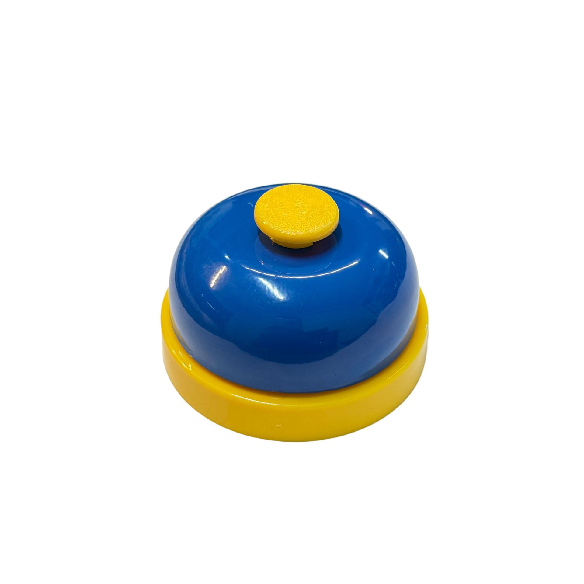 Campana de respuesta con botón esmerilado grande, amarillo y azul.
